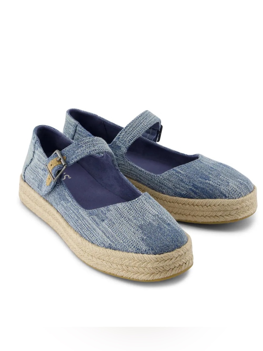 Toms Light Blue Denim Mary Jane Espadrille Platform Shoes